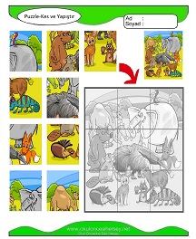 Puzzle Kes Yapıştır Çalışma Sayfaları